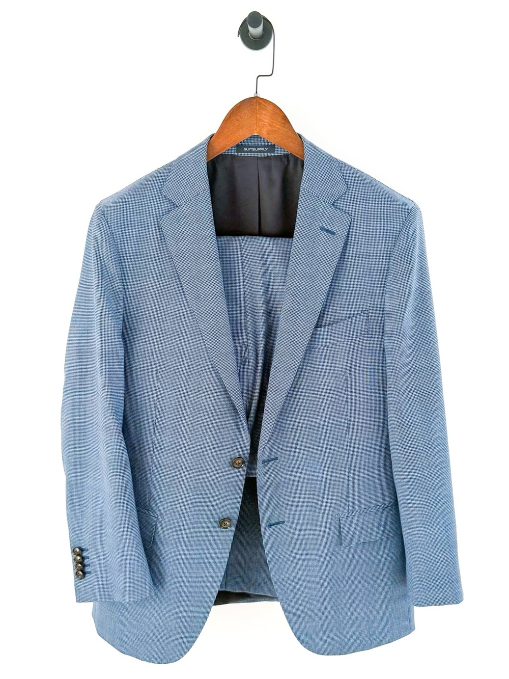 Suitsupply Sienna Italian Wool Suit "Rustic Tropical" Blue Men's 40R Houndstooth